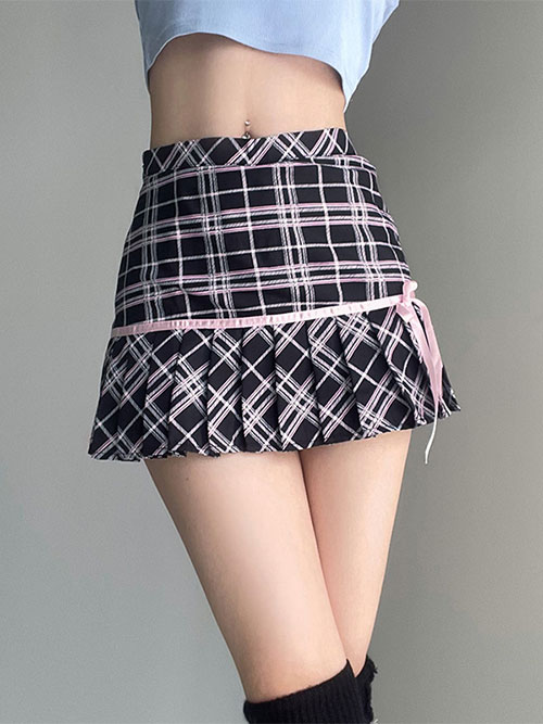 Pink ribbon pleats skirt. (1col)